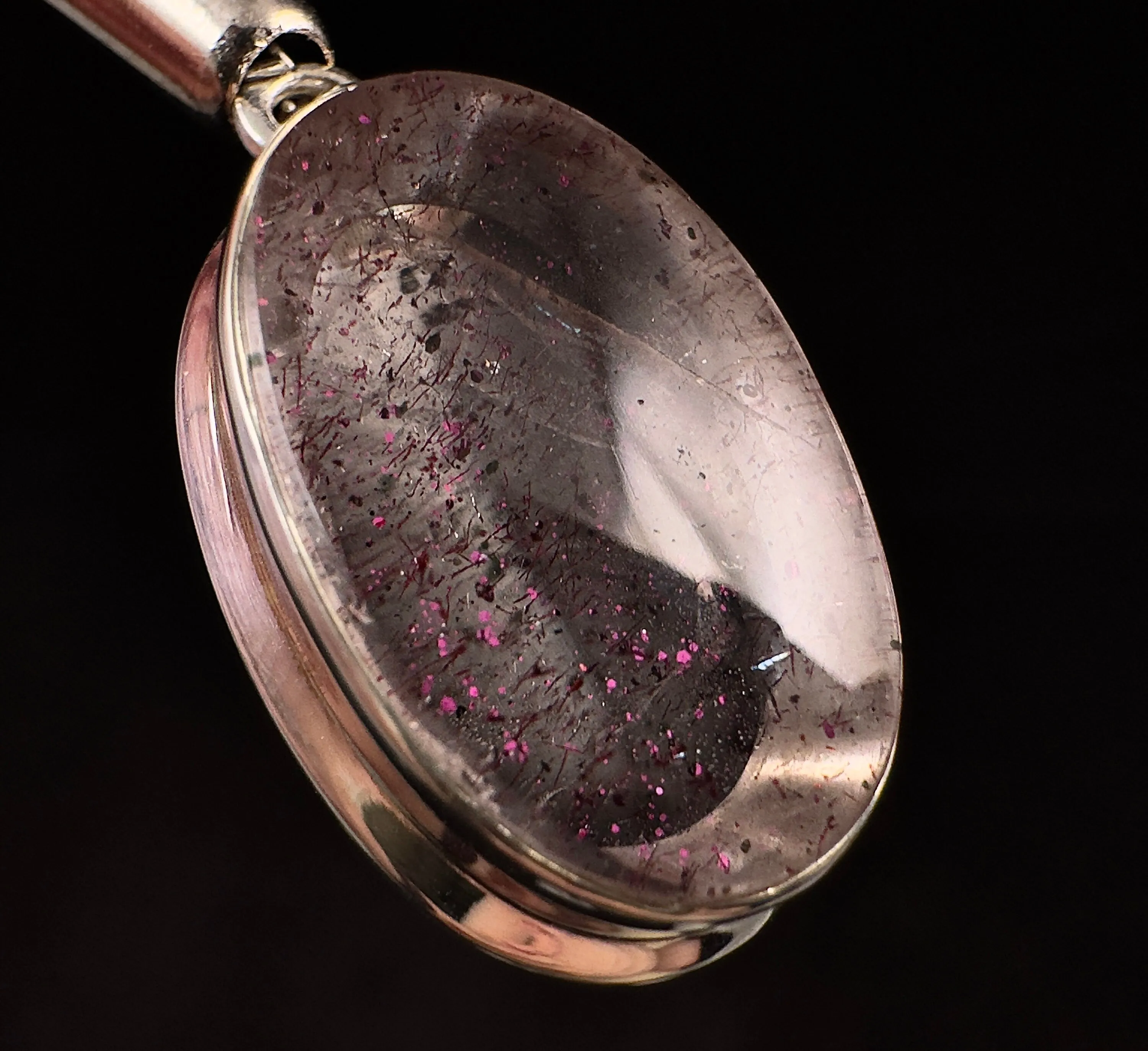 COVELLITE Crystal Pendant - Rare Pink FIRE QUARTZ Crystal with a Polished Finish Set in an Open Back Sterling Silver Bezel, 53862