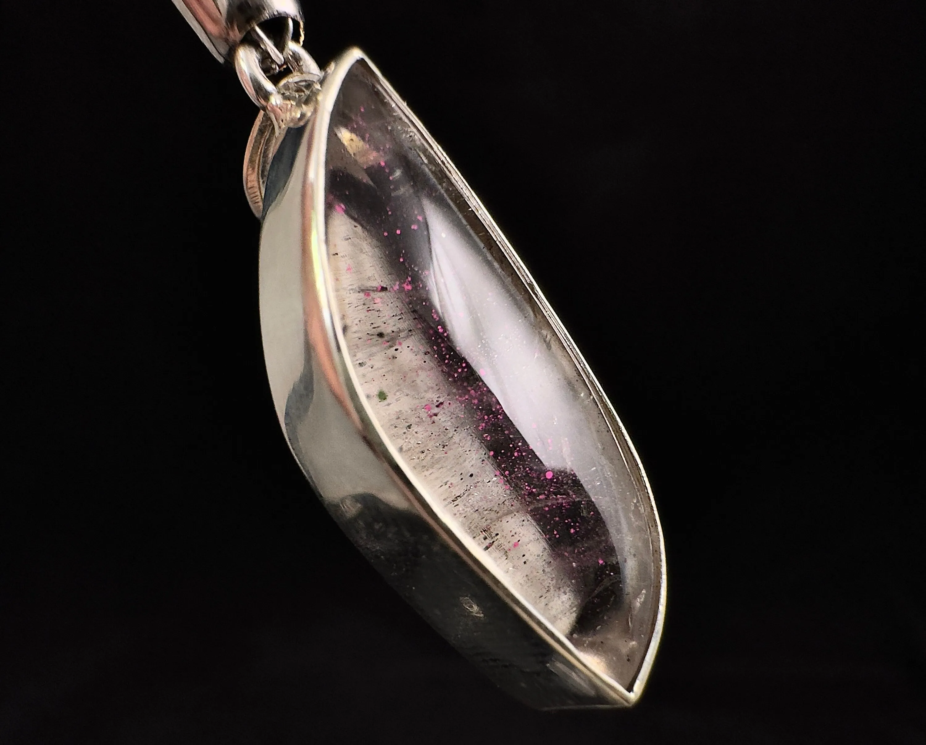 COVELLITE Crystal Pendant - Rare Pink FIRE QUARTZ Crystal with a Polished Finish Set in an Open Back Sterling Silver Bezel, 53890