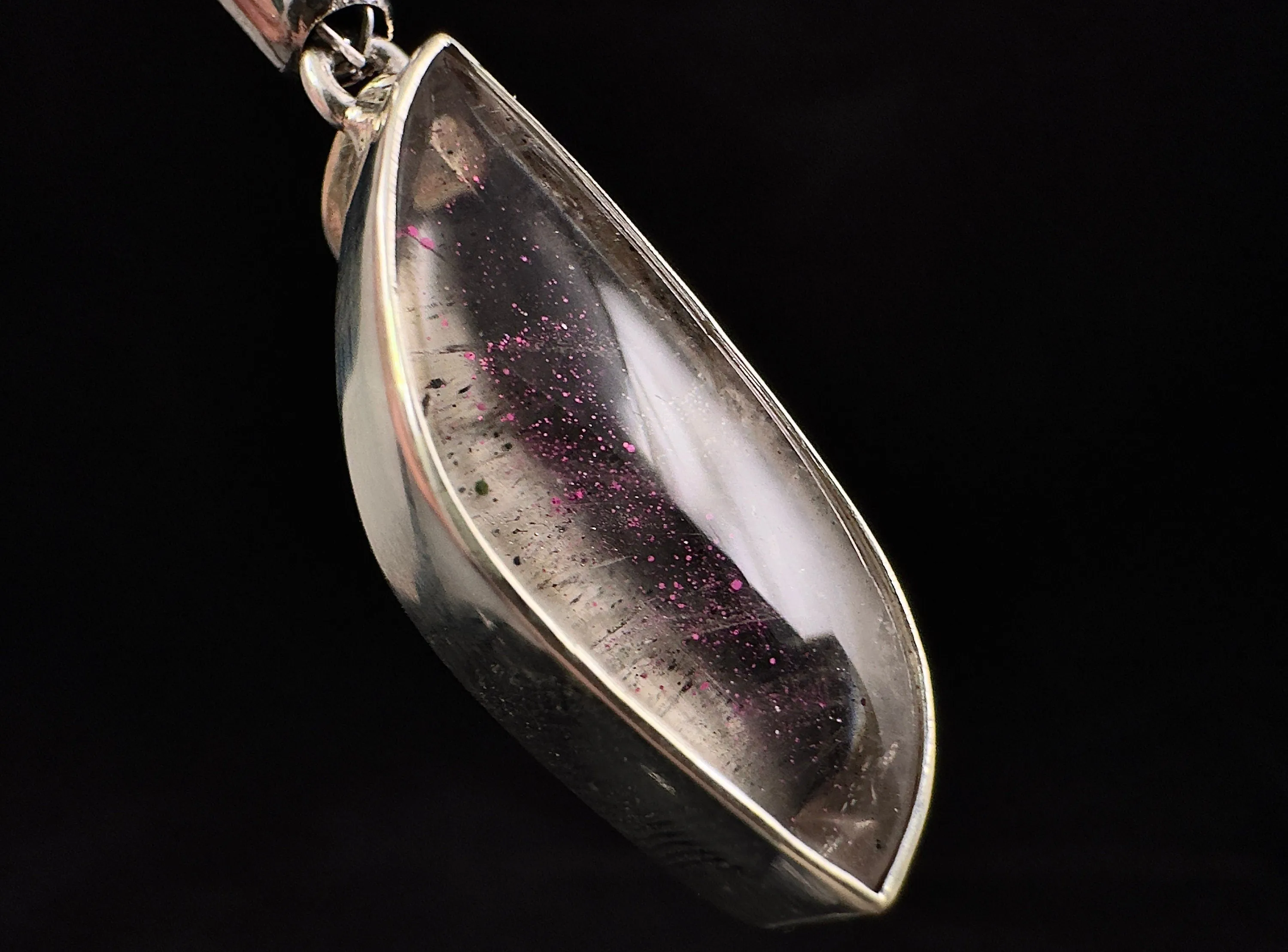 COVELLITE Crystal Pendant - Rare Pink FIRE QUARTZ Crystal with a Polished Finish Set in an Open Back Sterling Silver Bezel, 53890