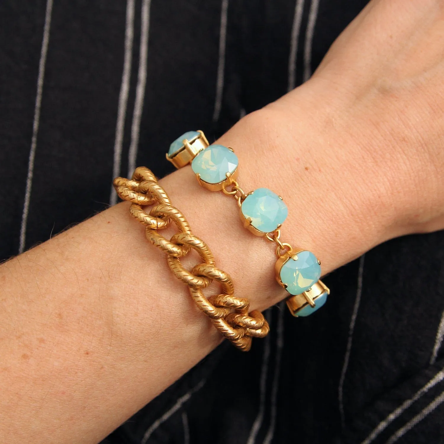 Crystal Link Chain Bracelet - Pacific Opal - Gold Plate