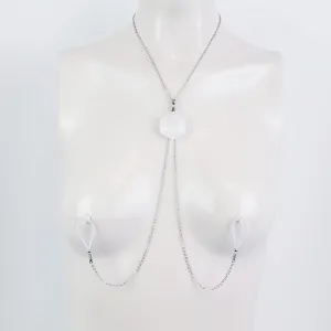 Crystal Necklace to Nipple, Stainless Steel with Quartz Crystal and Non Piercing Nipple Nooses or Clamps