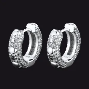 Cubic Zirconia Skull Huggie Hoop Earrings For Men