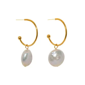 Dangling Coin Pearl Earrings