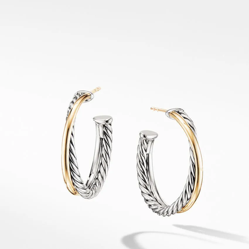 David Yurman Crossover Medium Hoop Earrings with 18K Yellow Gold