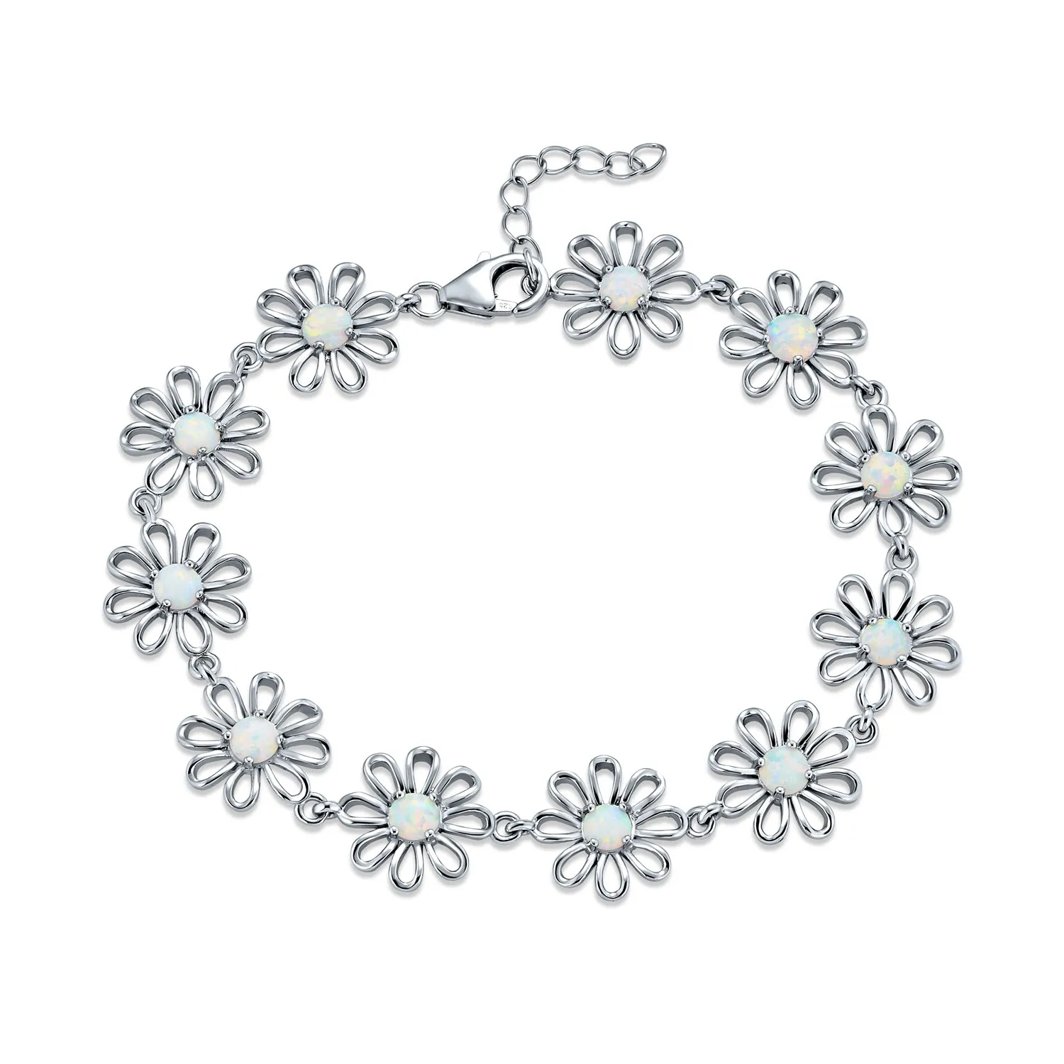 Delicate Sunflower Opal Charm Chain Link Bracelet Anklet Silver 7.5-9"