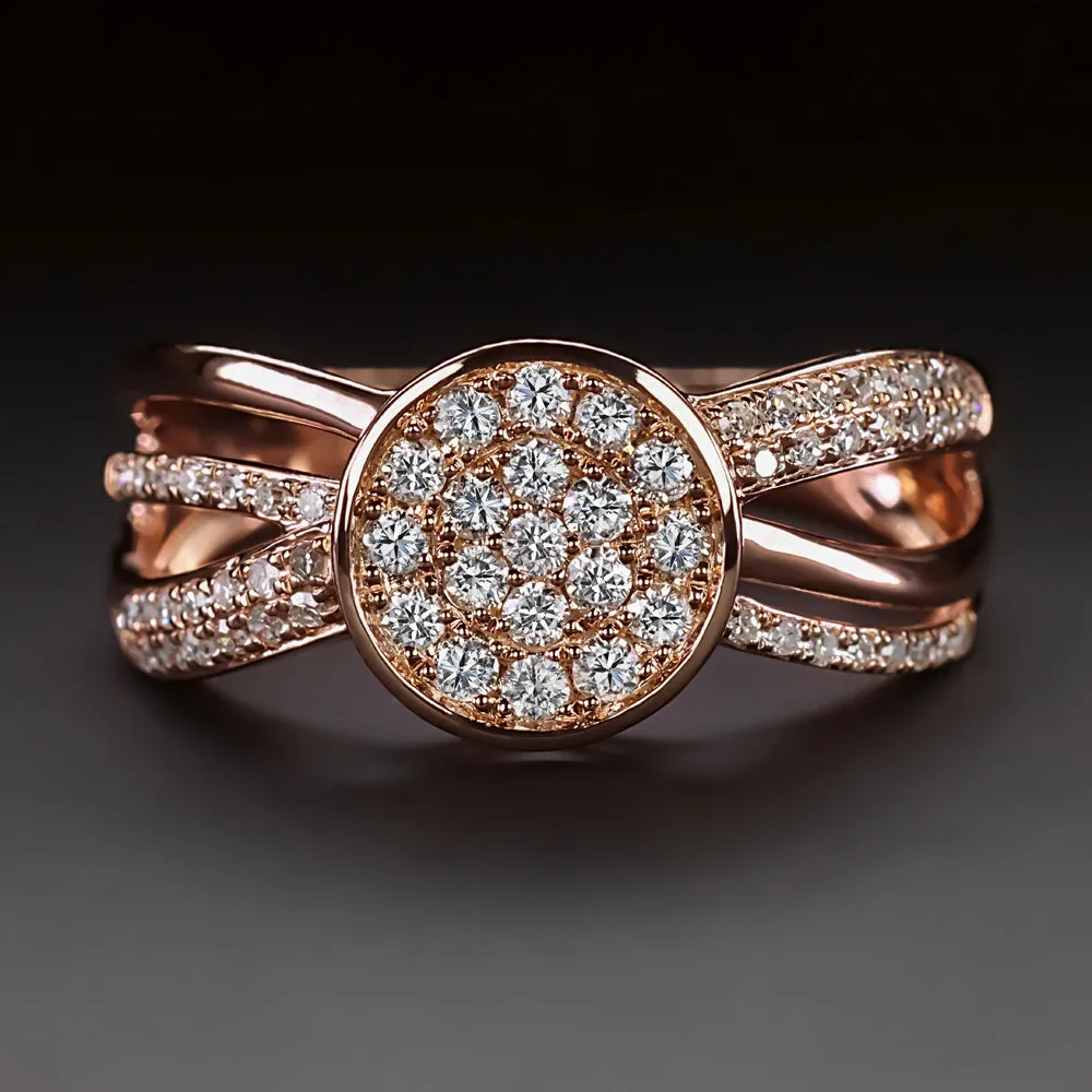 DESIGNER DIAMOND COCKTAIL RING PAVE SPLIT SHANK BIG VINTAGE EFFY 14k ROSE GOLD