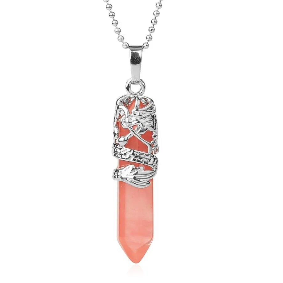 Dragon Necklace Quartz Necklaces Natural Crystal Stone Hexagonal Prism Ethnic Pendant Necklace