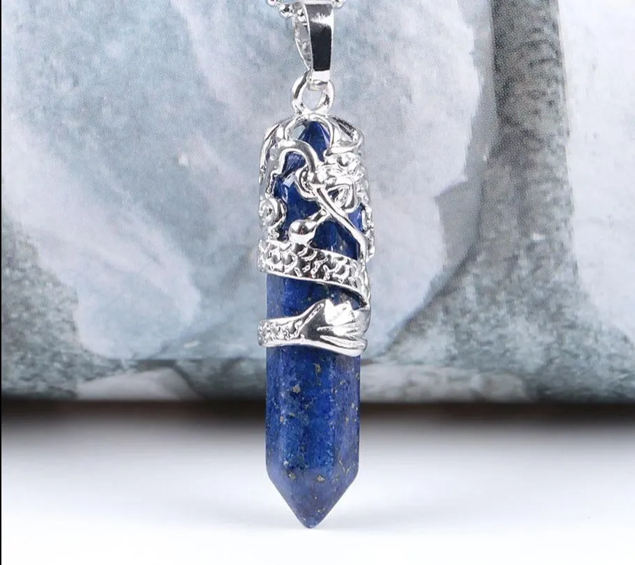 Dragon Necklace Quartz Necklaces Natural Crystal Stone Hexagonal Prism Ethnic Pendant Necklace