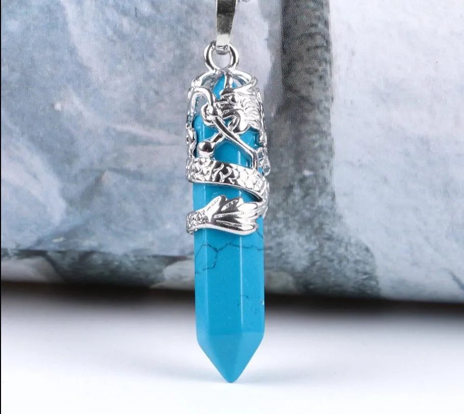 Dragon Necklace Quartz Necklaces Natural Crystal Stone Hexagonal Prism Ethnic Pendant Necklace