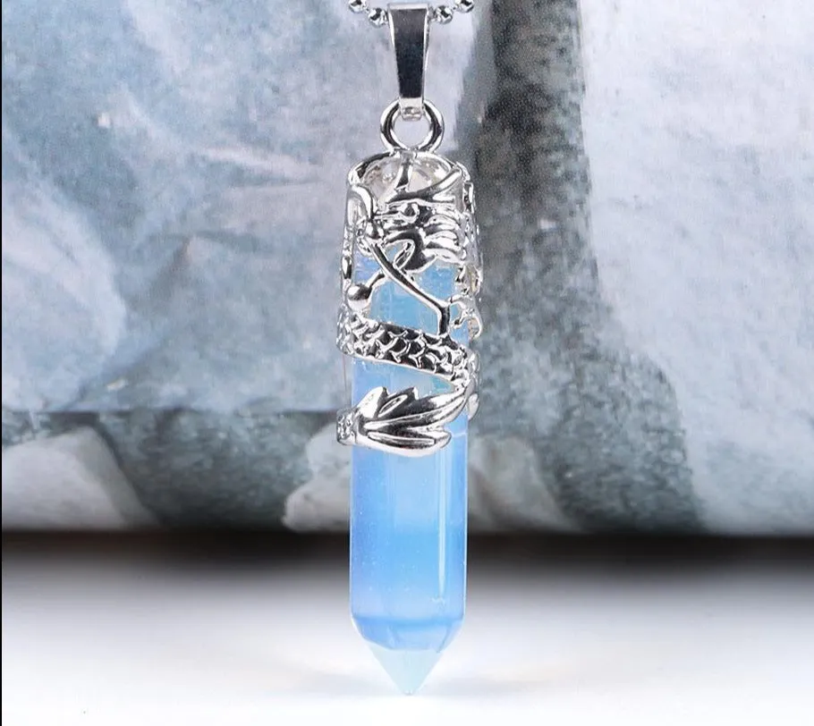 Dragon Necklace Quartz Necklaces Natural Crystal Stone Hexagonal Prism Ethnic Pendant Necklace