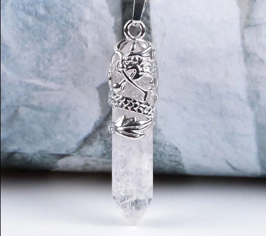 Dragon Necklace Quartz Necklaces Natural Crystal Stone Hexagonal Prism Ethnic Pendant Necklace