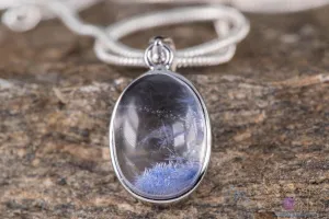 DUMORTIERITE in QUARTZ Crystal Pendant - Sterling Silver, Oval - Handmade Jewelry, Healing Crystals and Stones, J1512