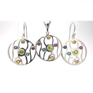 Earring Pendant Mixed Gemstones, 925 Silver, uc