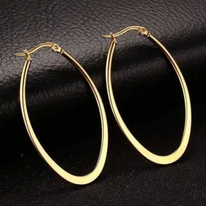 Elongated Oval Polished 18K Gold Plated Stainless Steel Hoop Earrings