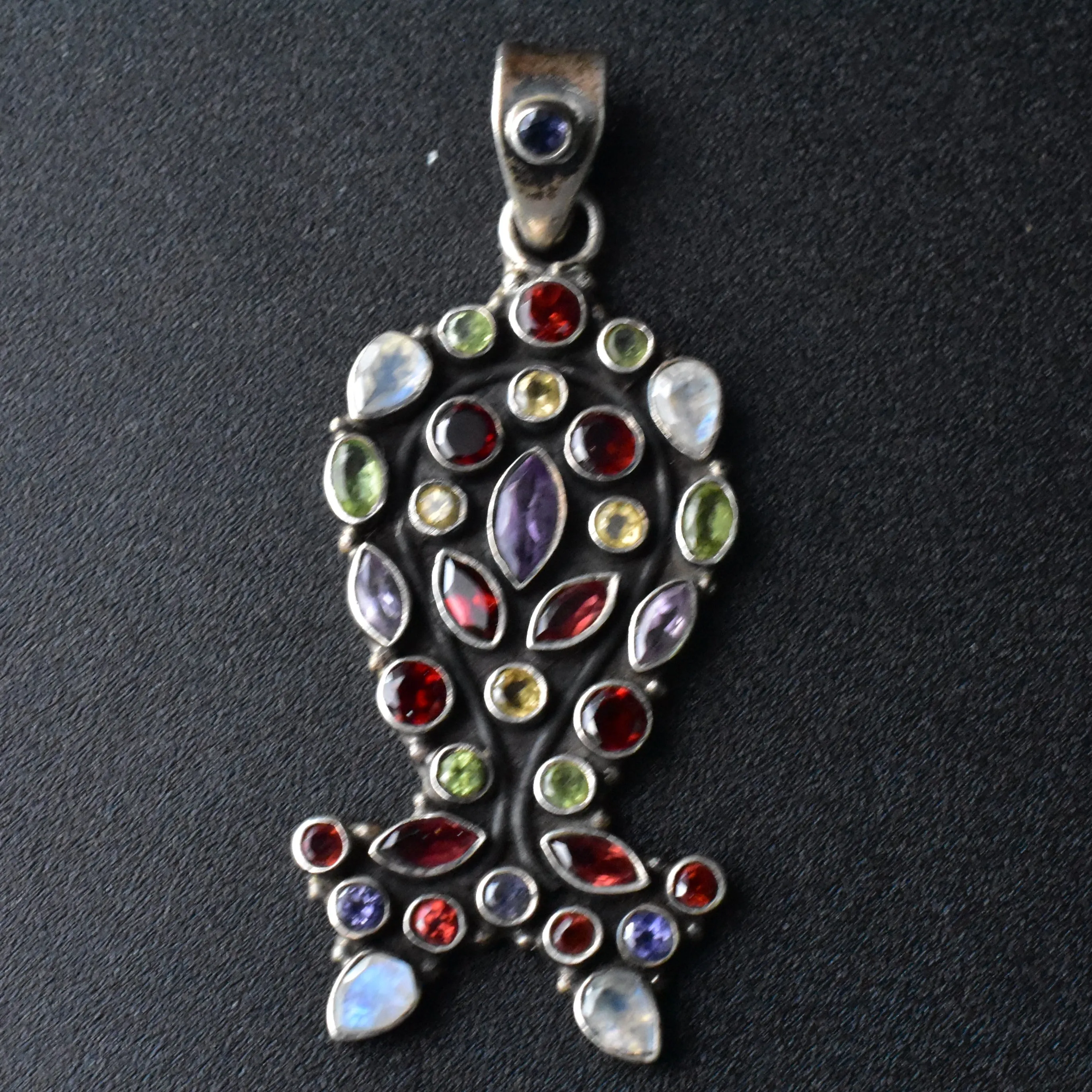 Faceted Multi-stone Himalayan Sterling Silver 925 Pendant