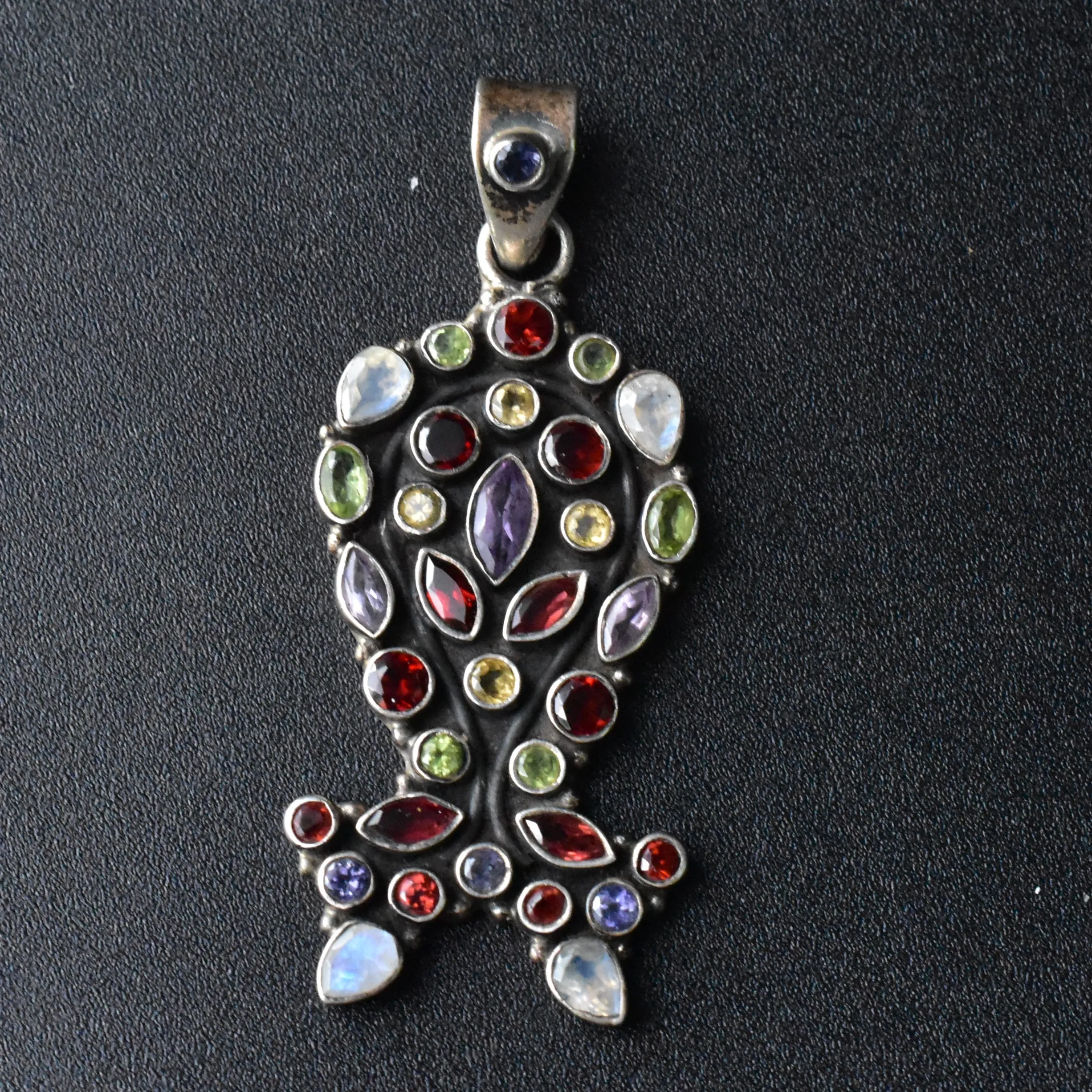 Faceted Multi-stone Himalayan Sterling Silver 925 Pendant