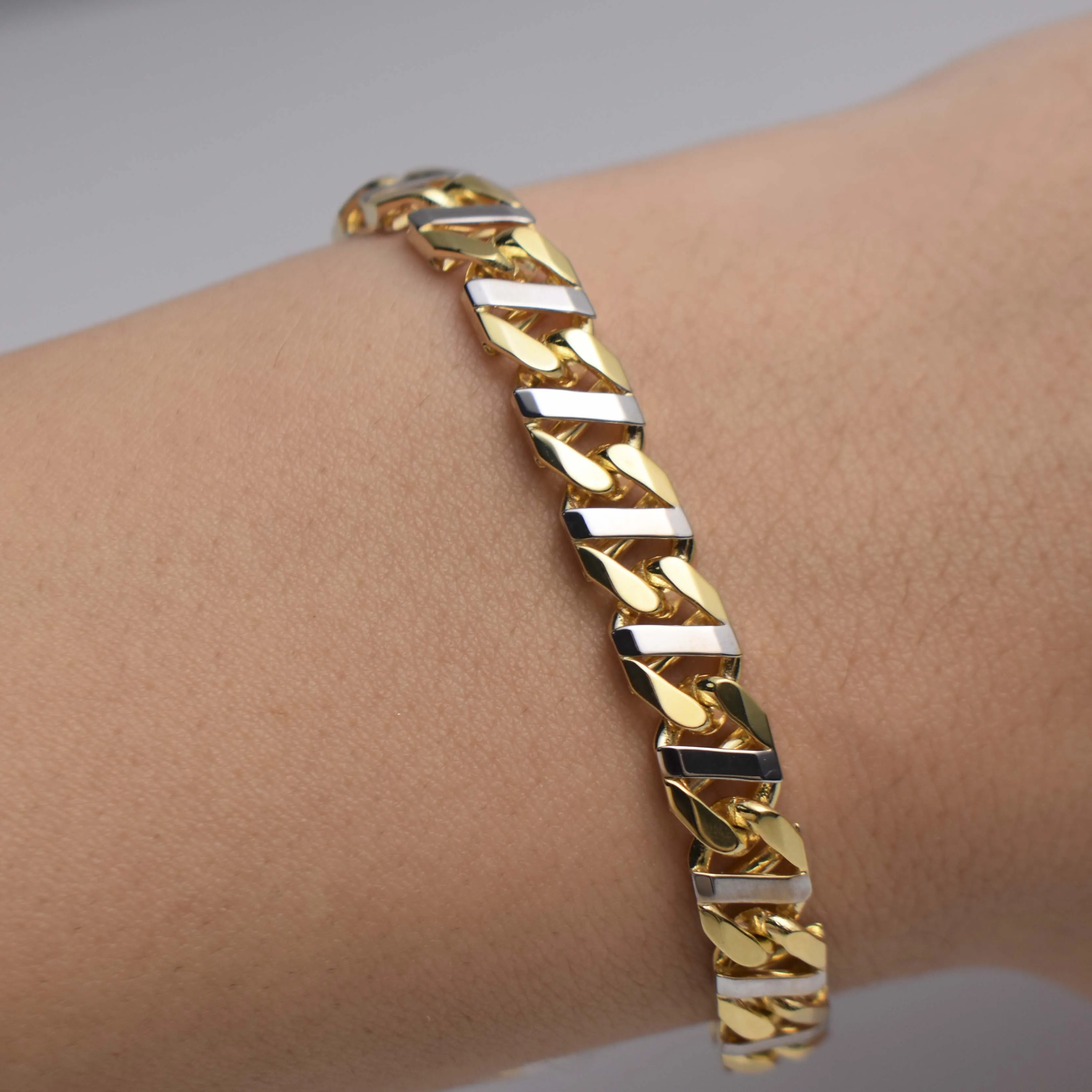 Fancy Mariner Link Chain Bracelet 14K Yellow White Gold