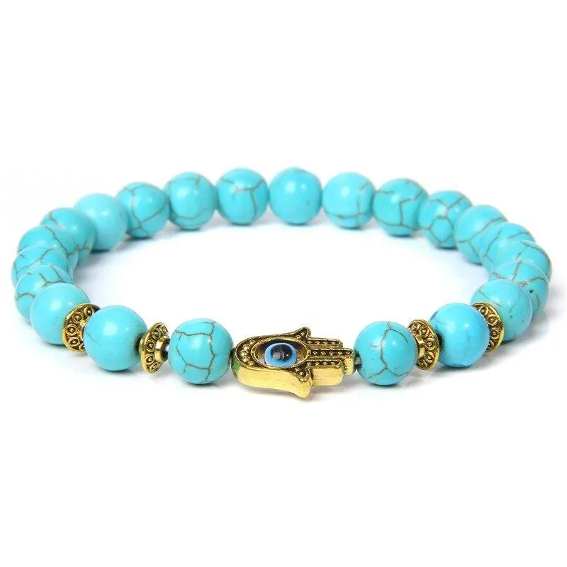 Fatima Hand & Evil Eye Stone Beaded Bracelet