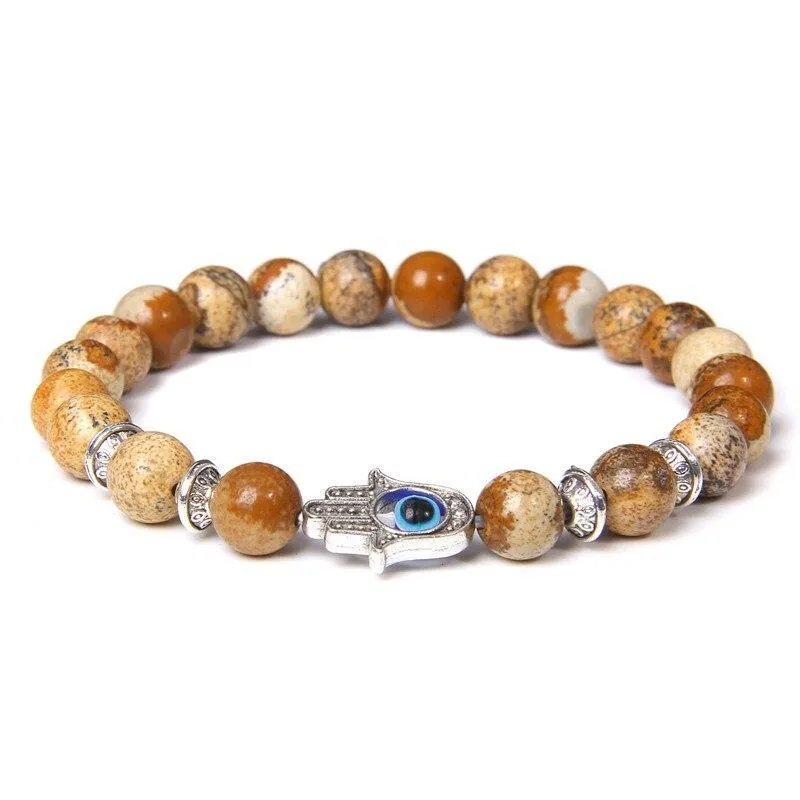 Fatima Hand & Evil Eye Stone Beaded Bracelet