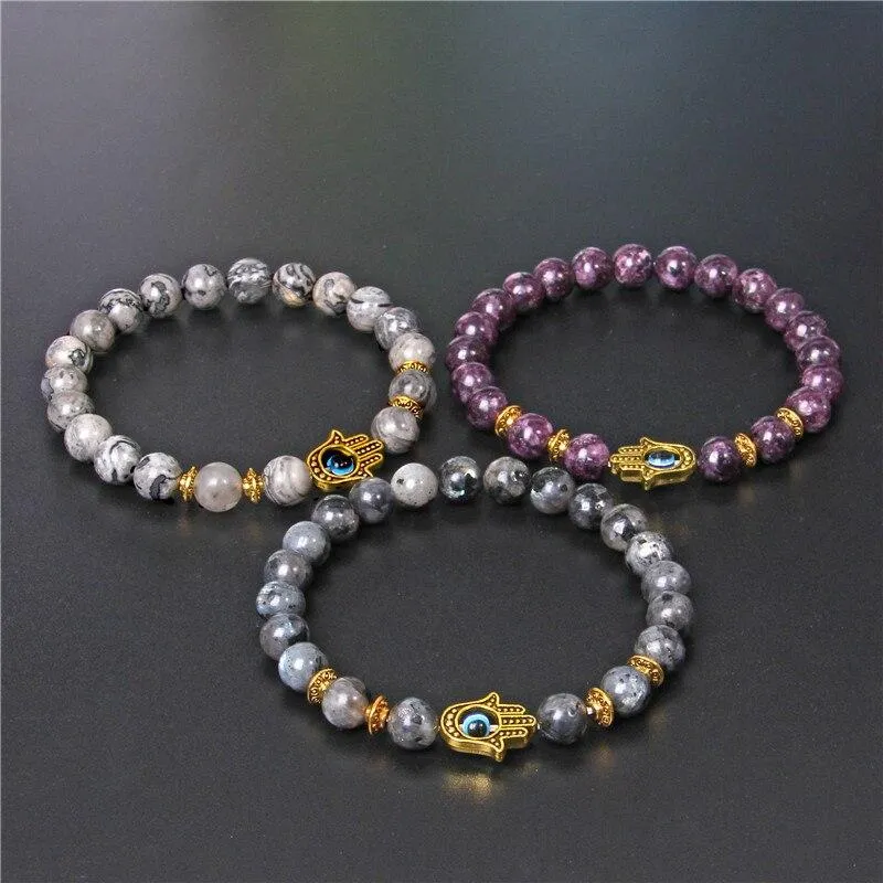 Fatima Hand & Evil Eye Stone Beaded Bracelet