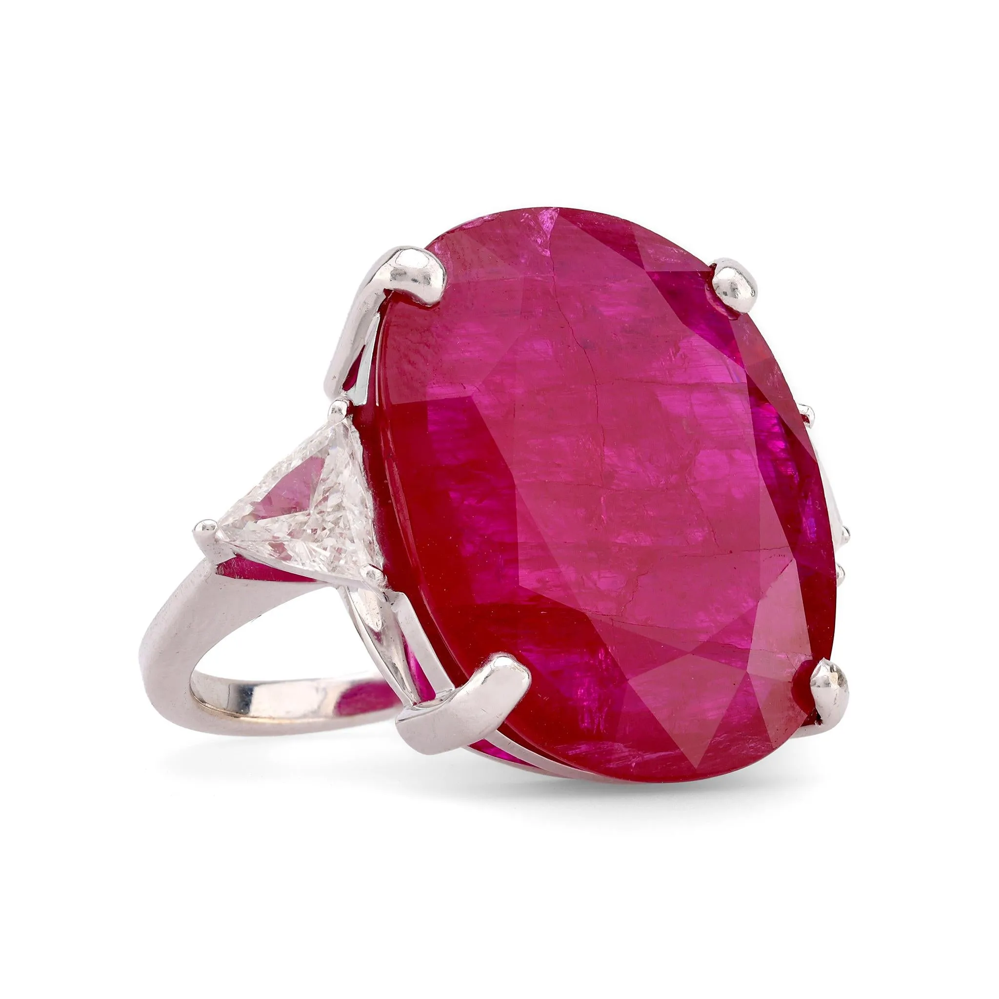 GIA 13.4 Carat Oval Cut Ruby Diamond 18K White Gold Cocktail Ring