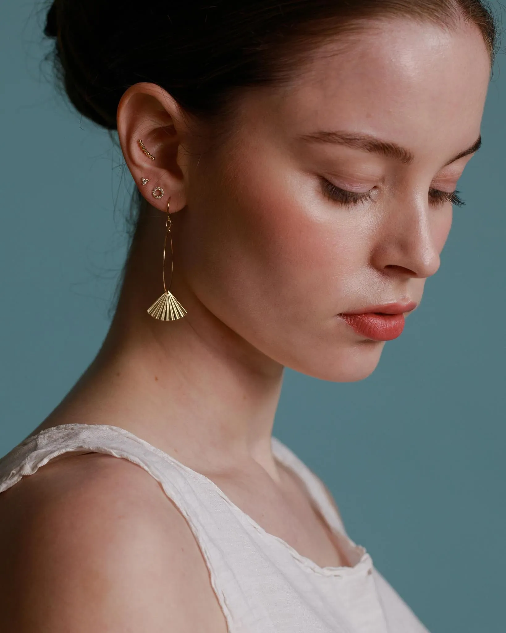 Gold Filled Fan Small Hoop Earrings