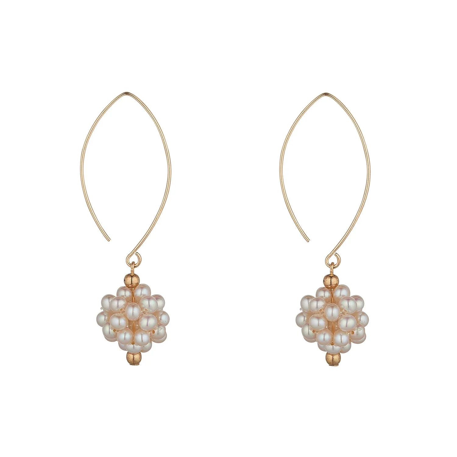 Gold Filled Pearl Cluster Open Oval Earrings