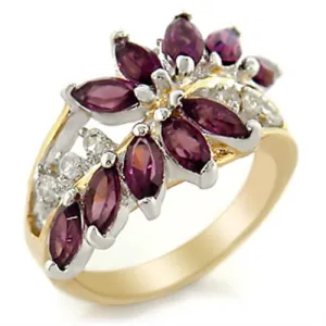 Gold Rhodium Brass Ring with Top Grade Crystal in Amethyst for Women Style 2W001