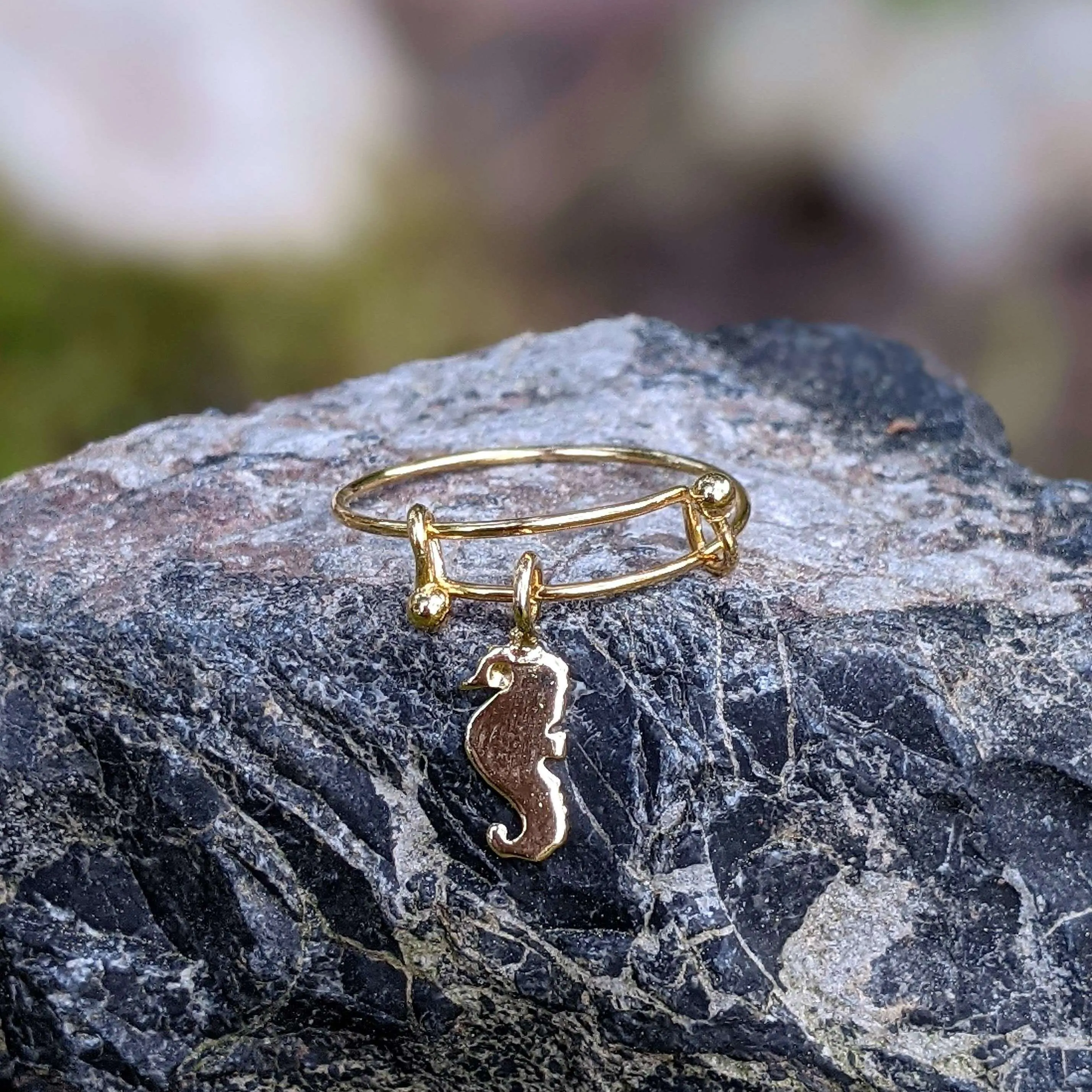 Gold Seahorse Dangle Adjustable Charm Ring