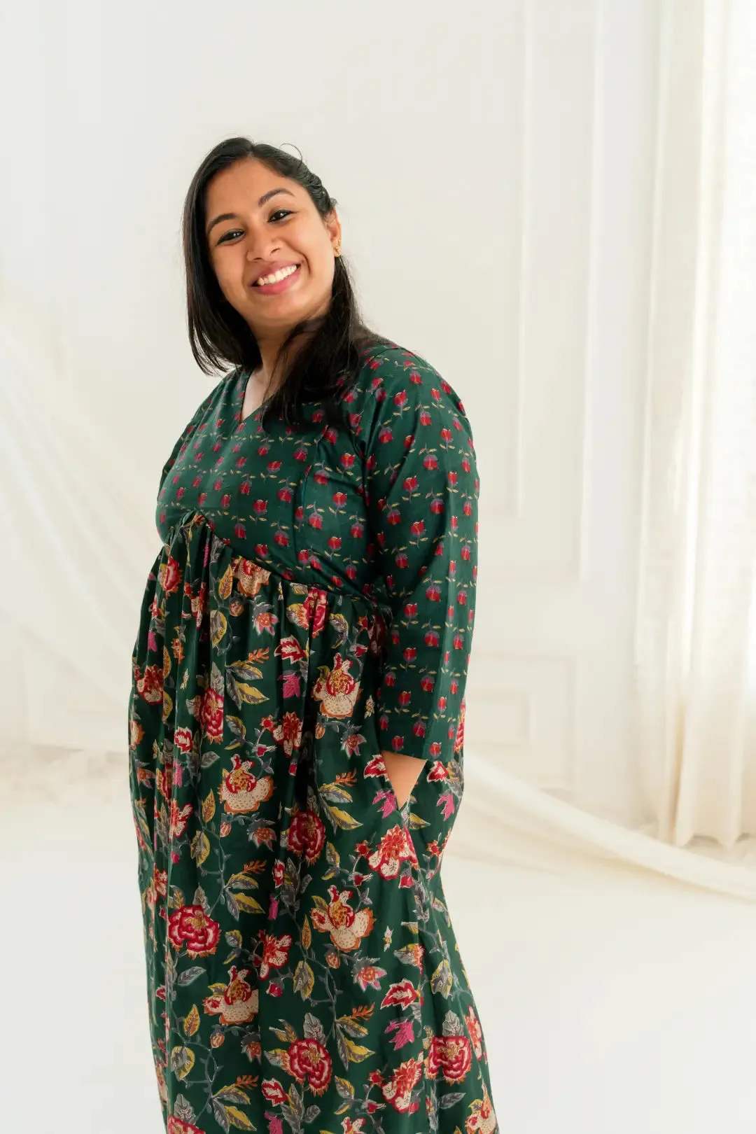 Green Floral Oasis  Maternity Feeding Dress