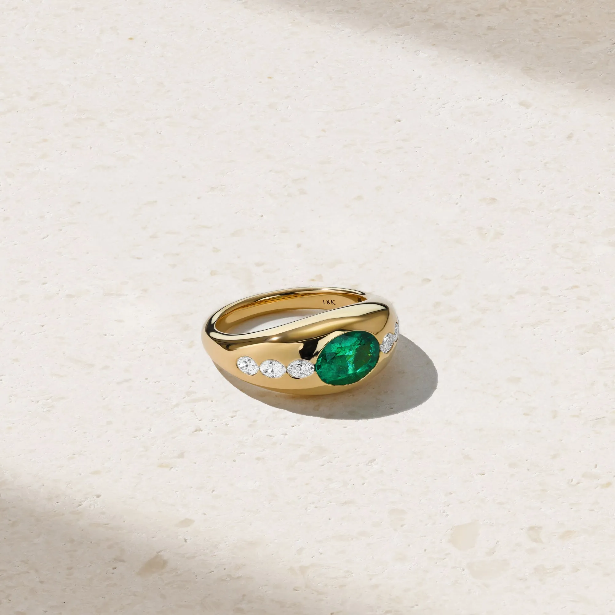 Gypsy Oval Emerald and Diamond Ring