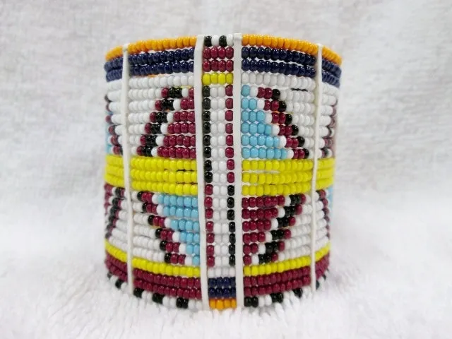 Handmade Multi-Strand AFRICA Bead BRACELET Tribal Ethnic Cuff Bangle WHITE MULTI