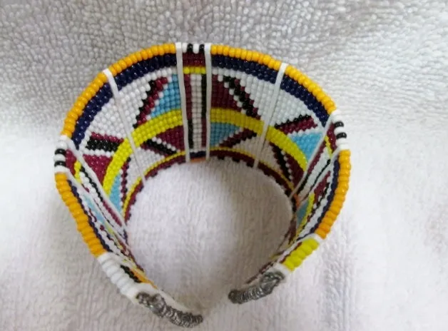 Handmade Multi-Strand AFRICA Bead BRACELET Tribal Ethnic Cuff Bangle WHITE MULTI