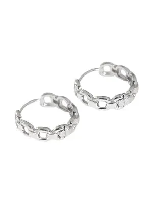 Hard Chain Style Hoop Earrings .925 Sterling silver