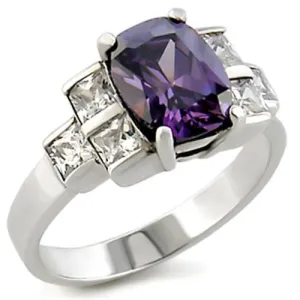 High-Polished 925 Sterling Silver Ring with AAA Grade CZ in Amethyst for Women Style 22521