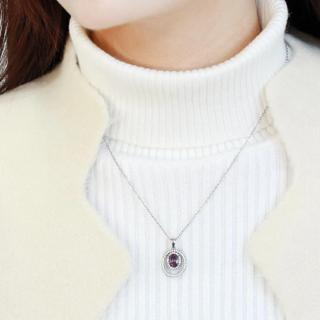 High polished (no plating) Stainless Steel Chain Pendant with AAA Grade CZ in Amethyst for Women Style DA300