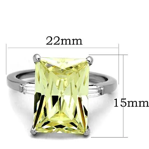 High polished (no plating) Stainless Steel Ring with AAA Grade CZ in Citrine Yellow for Women Style TK1514