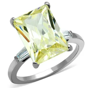 High polished (no plating) Stainless Steel Ring with AAA Grade CZ in Citrine Yellow for Women Style TK1514