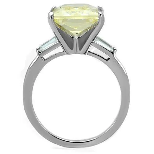 High polished (no plating) Stainless Steel Ring with AAA Grade CZ in Citrine Yellow for Women Style TK1514