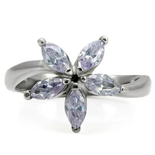 High polished (no plating) Stainless Steel Ring with AAA Grade CZ in Light Amethyst for Women Style TK084