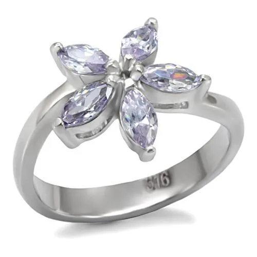 High polished (no plating) Stainless Steel Ring with AAA Grade CZ in Light Amethyst for Women Style TK084