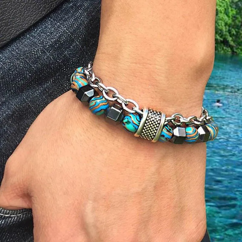 Johnny Natural Stone & Steel Beaded Bracelet