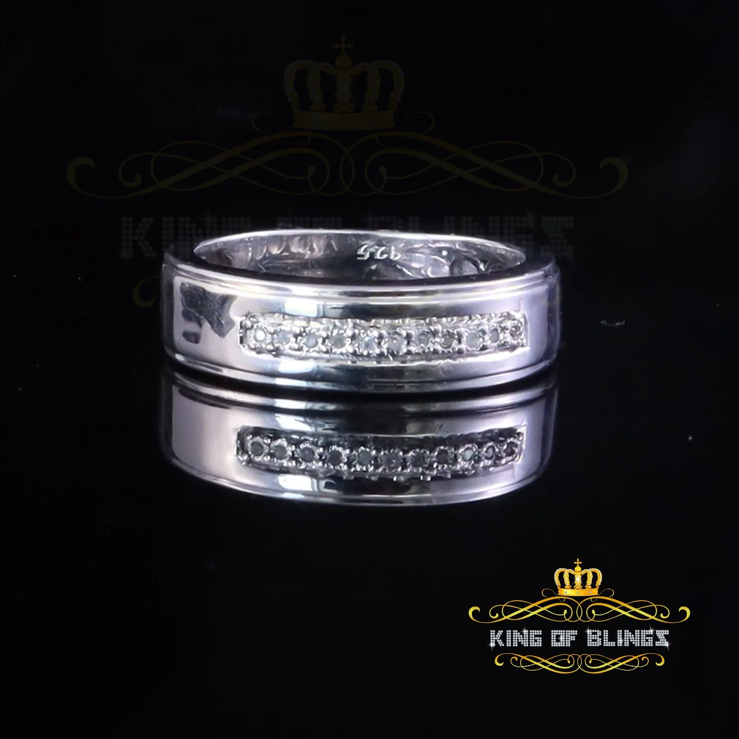 King Of Bling's 925 Silver Round Cut White 0.05ct Diamond Men's Wedding Enternity Ring Size11