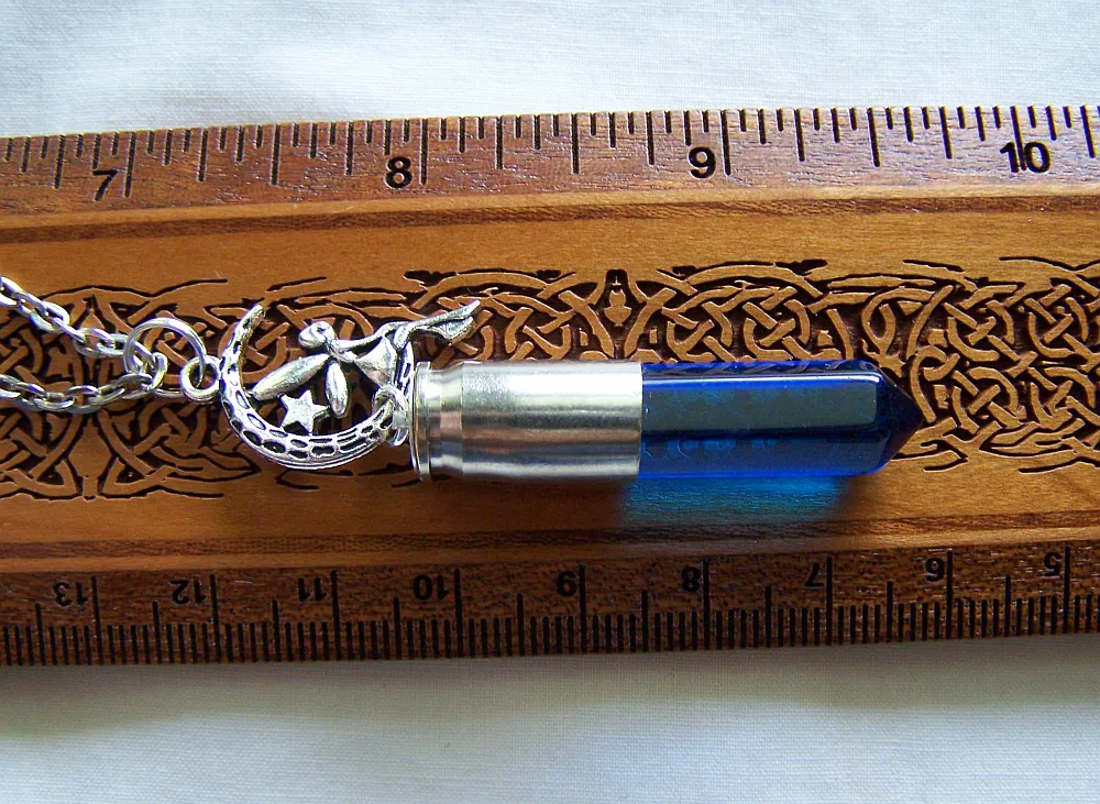 London Blue Glass Bullet with Moon Fairy Jewelry Pendant