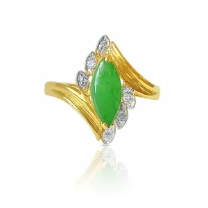 Marquise cut Jadeite Jade Ring with Natural Diamonds in 18k Solid yellow Gold