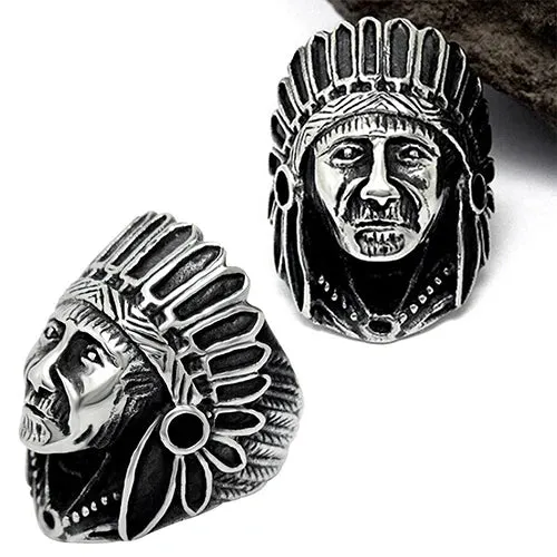 Men Women Vintage Alloy Indian Chief Pattern Finger Ring Punk Jewelry Charm Christmas Gifts кольцо светиться кольцевой механизм