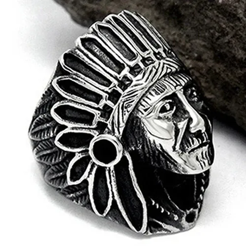 Men Women Vintage Alloy Indian Chief Pattern Finger Ring Punk Jewelry Charm Christmas Gifts кольцо светиться кольцевой механизм