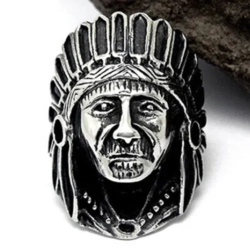 Men Women Vintage Alloy Indian Chief Pattern Finger Ring Punk Jewelry Charm Christmas Gifts кольцо светиться кольцевой механизм