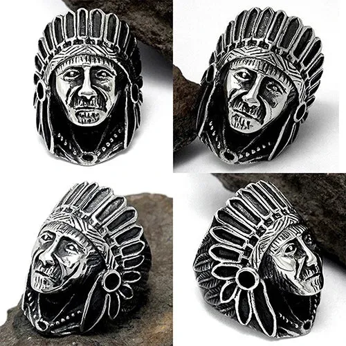 Men Women Vintage Alloy Indian Chief Pattern Finger Ring Punk Jewelry Charm Christmas Gifts кольцо светиться кольцевой механизм