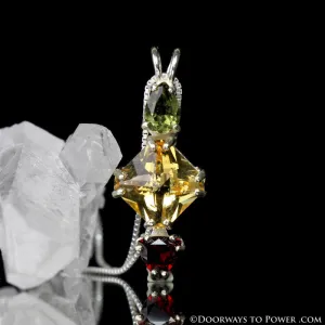 Moldavite Citrine & Garnet Magician Stone Pendant